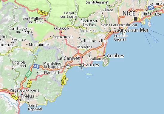 carte des villes couvertes de Mougins à Saint Cézaire et Saint Vallier de Thiey et Montauroux
